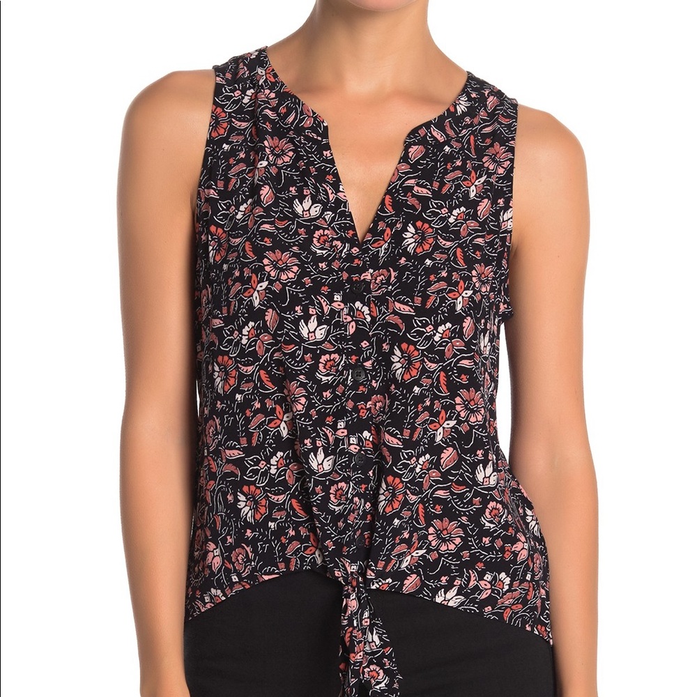 Sanctuary | Sleeveless Floral Button-up Tie Blouse